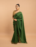 Green zardozi and bead work saree – Chanderi silk