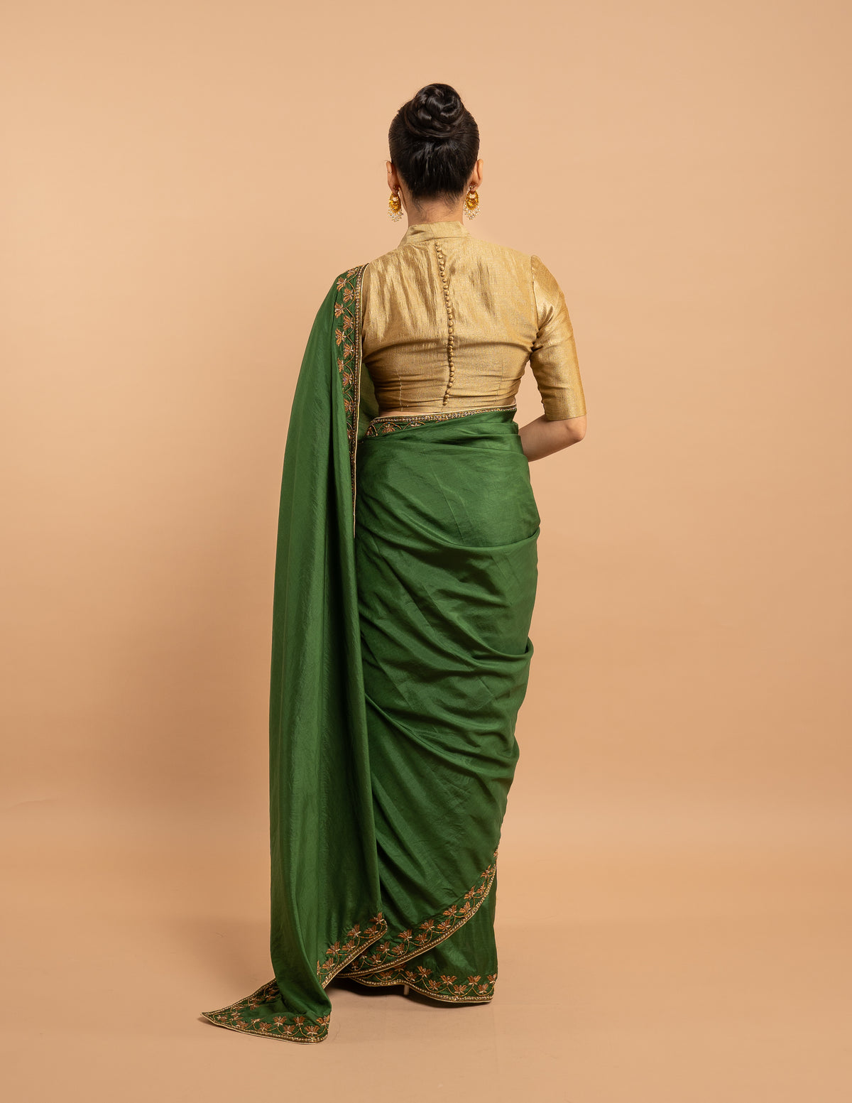 Green zardozi and bead work saree – Chanderi silk
