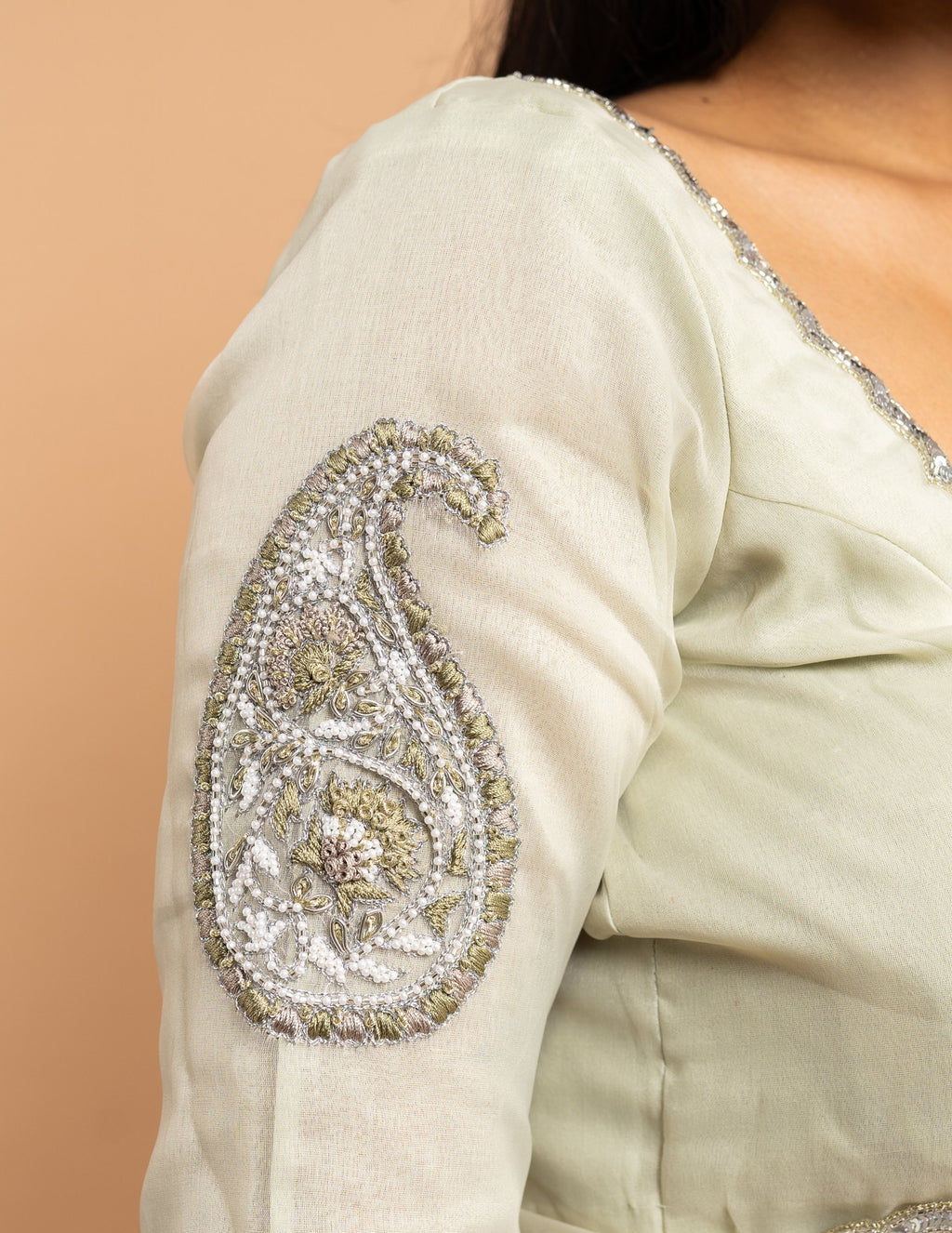 Ivory zardozi paisley saree – Organza silk