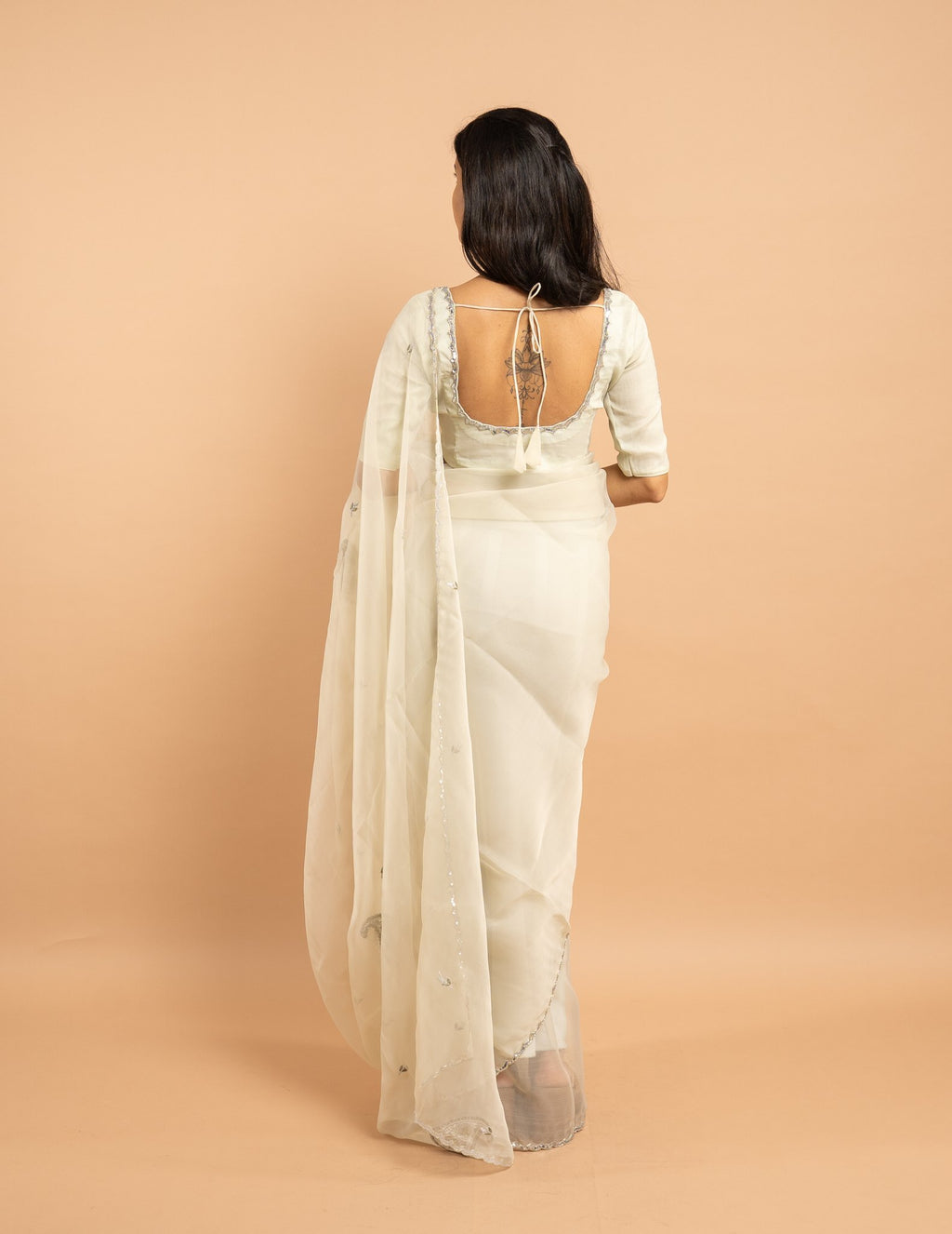 Ivory zardozi paisley saree – Organza silk