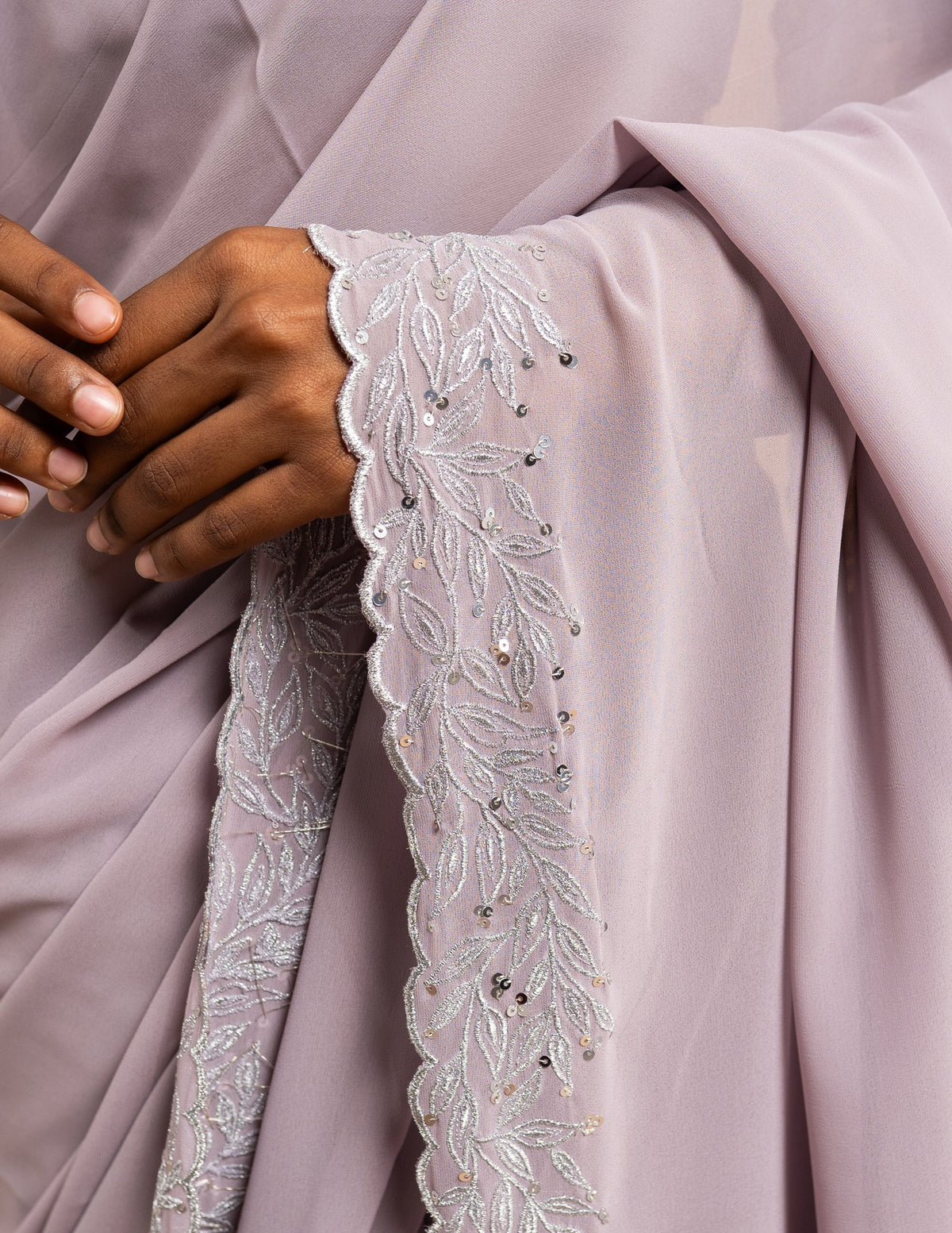 Lavender cutwork and stone border saree – Georgette silk