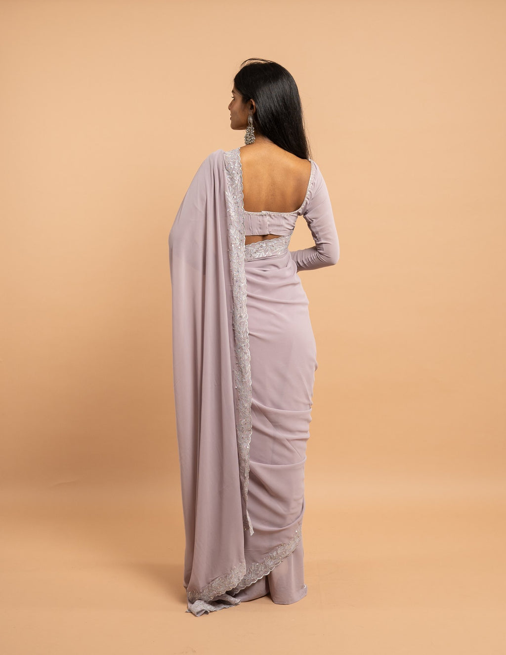 Lavender cutwork and stone border saree – Georgette silk