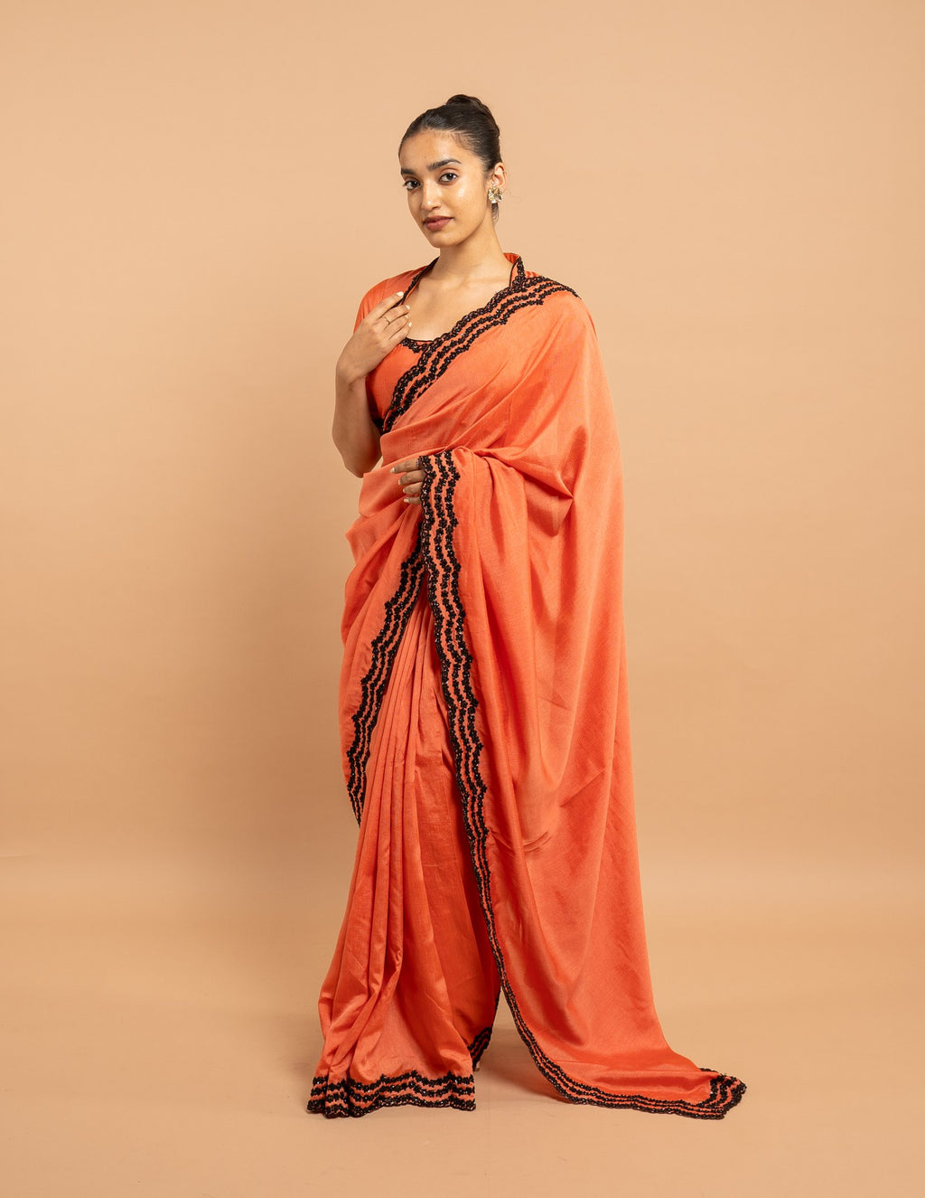 Coral bead border saree – Silk