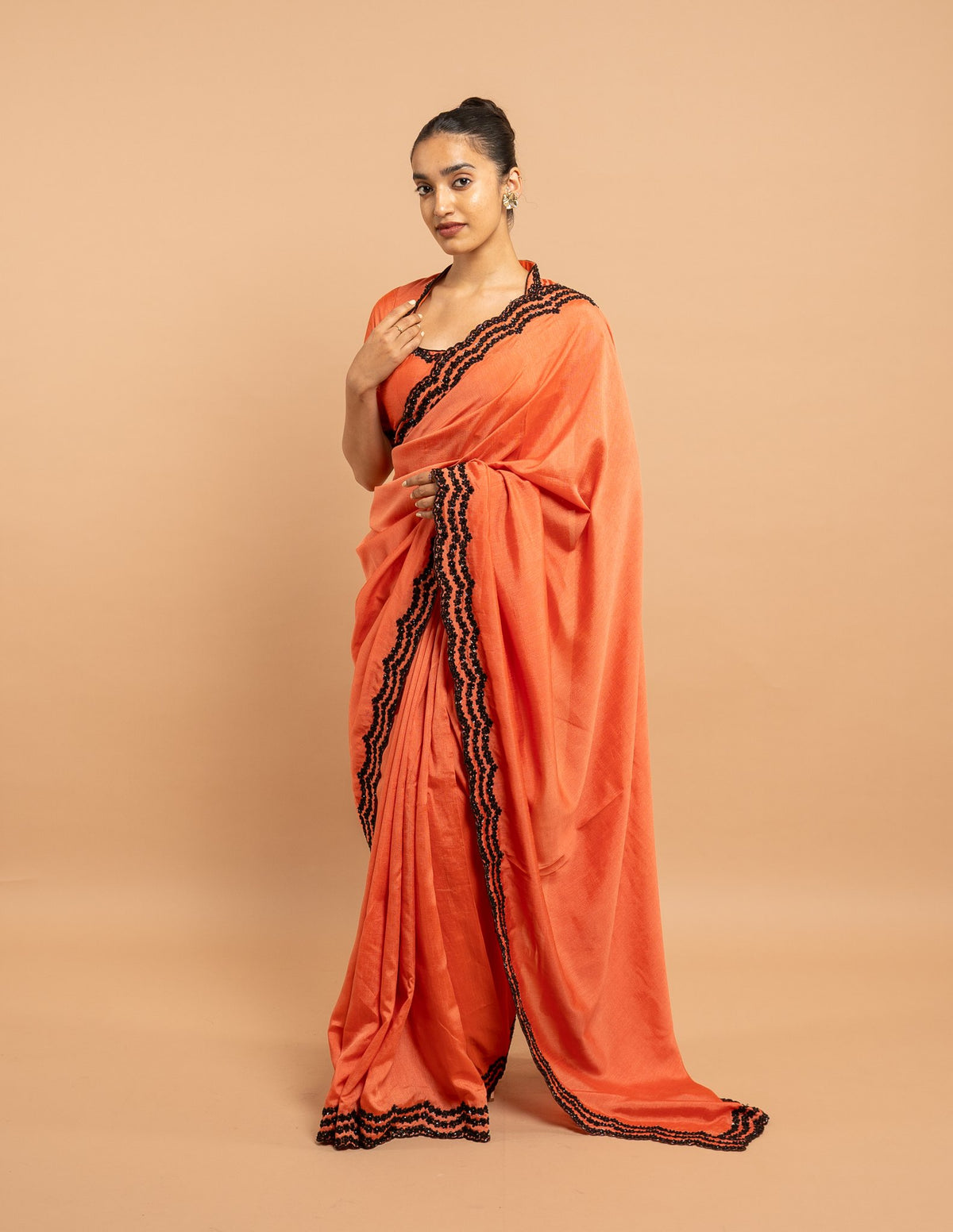 Coral bead border saree – Silk