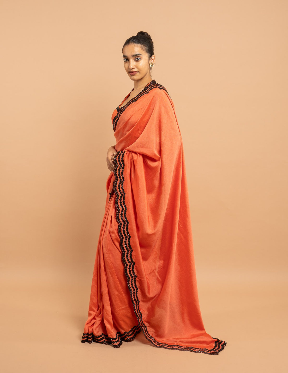 Coral bead border saree – Silk