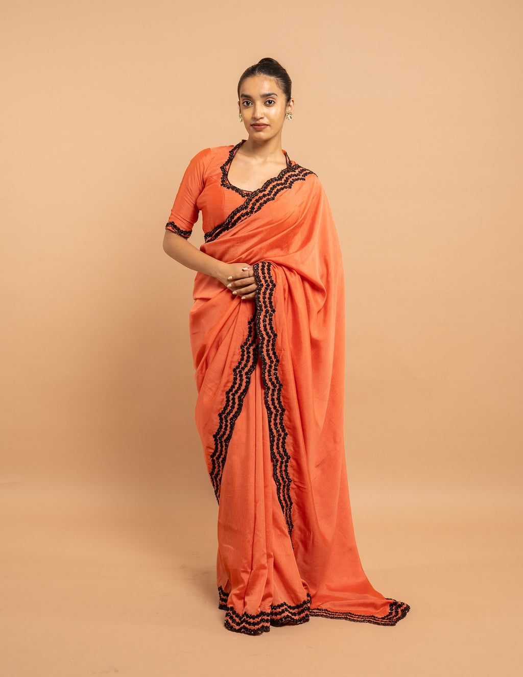 Coral bead border saree – Silk