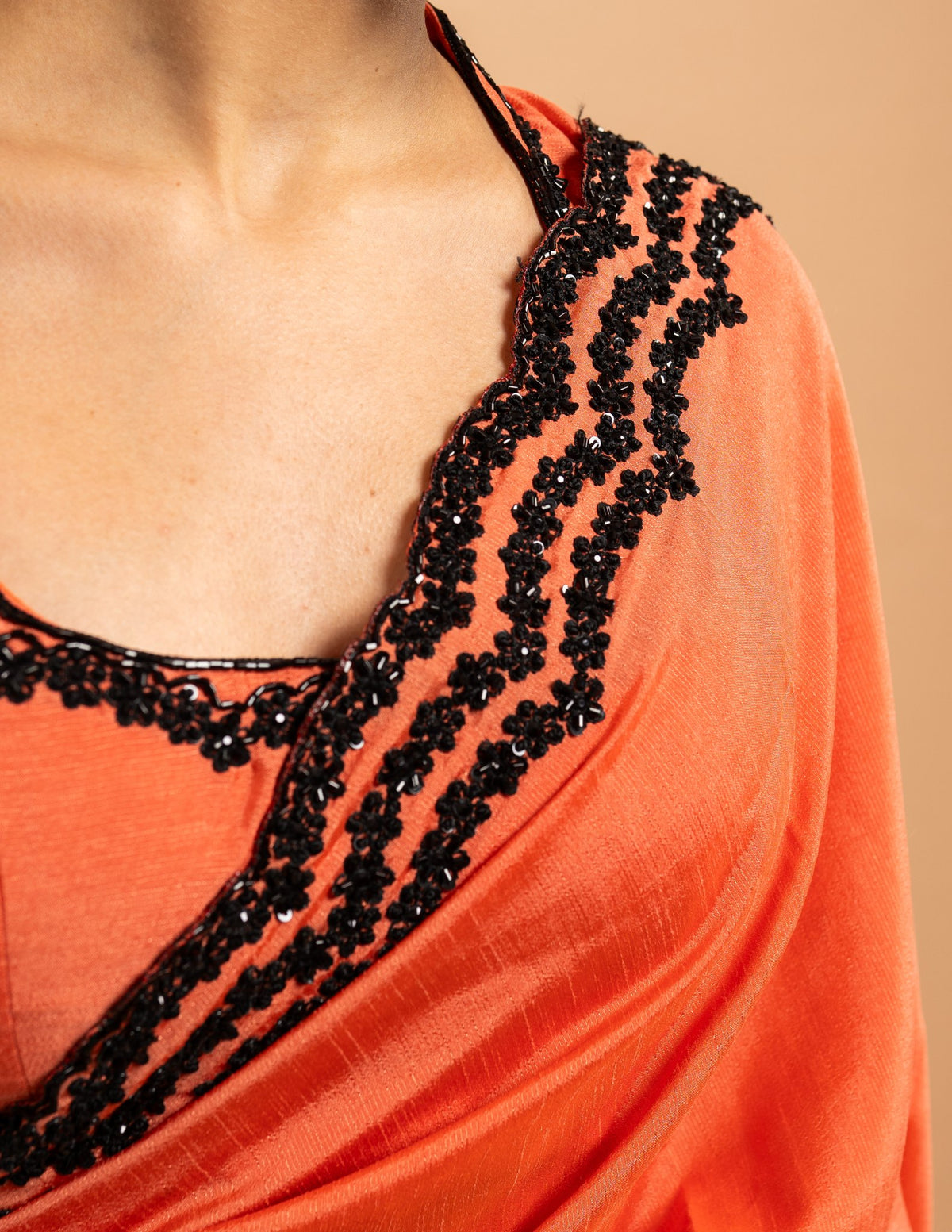 Coral bead border saree – Silk