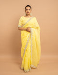 Lemon yellow floral cutwork saree – Organza silk