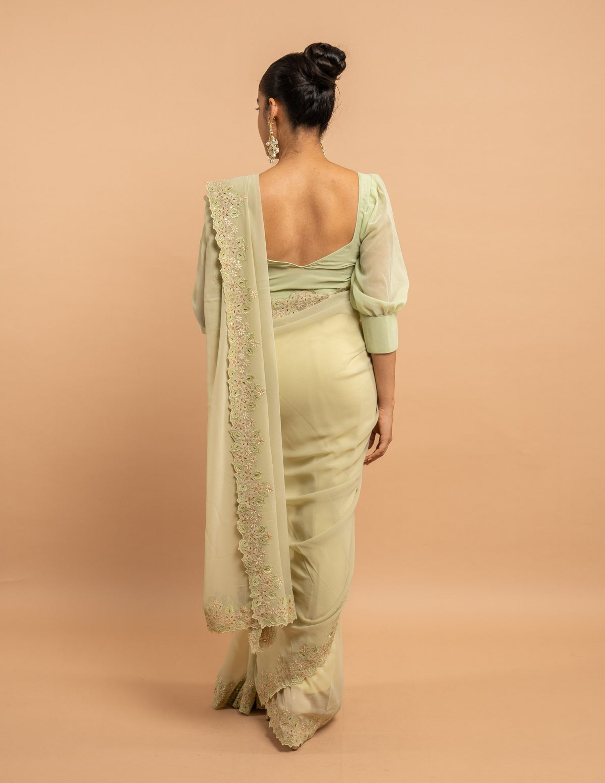 Pistachio floral cutwork saree – Georgette silk