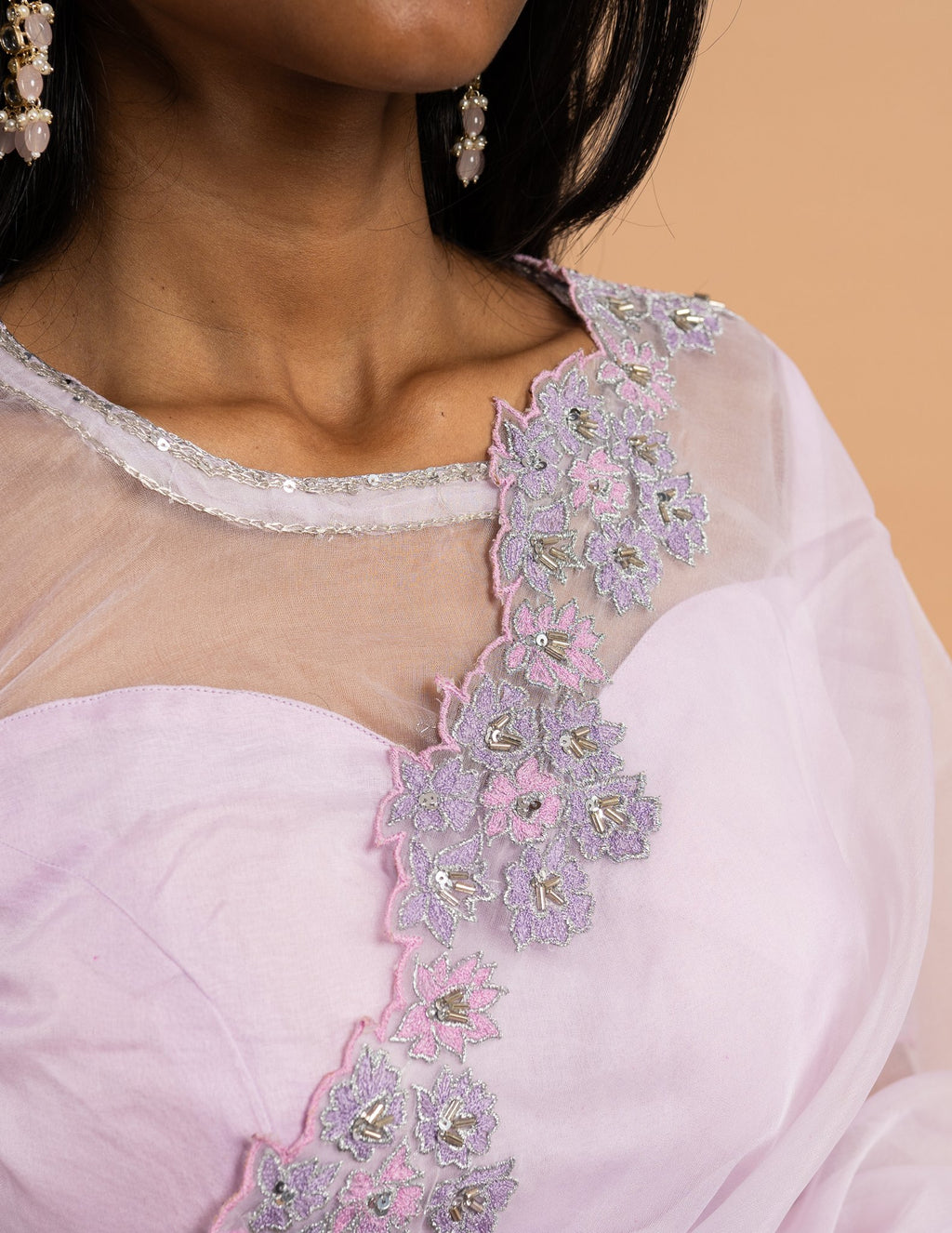 Baby pink floral cutwork saree – Organza silk