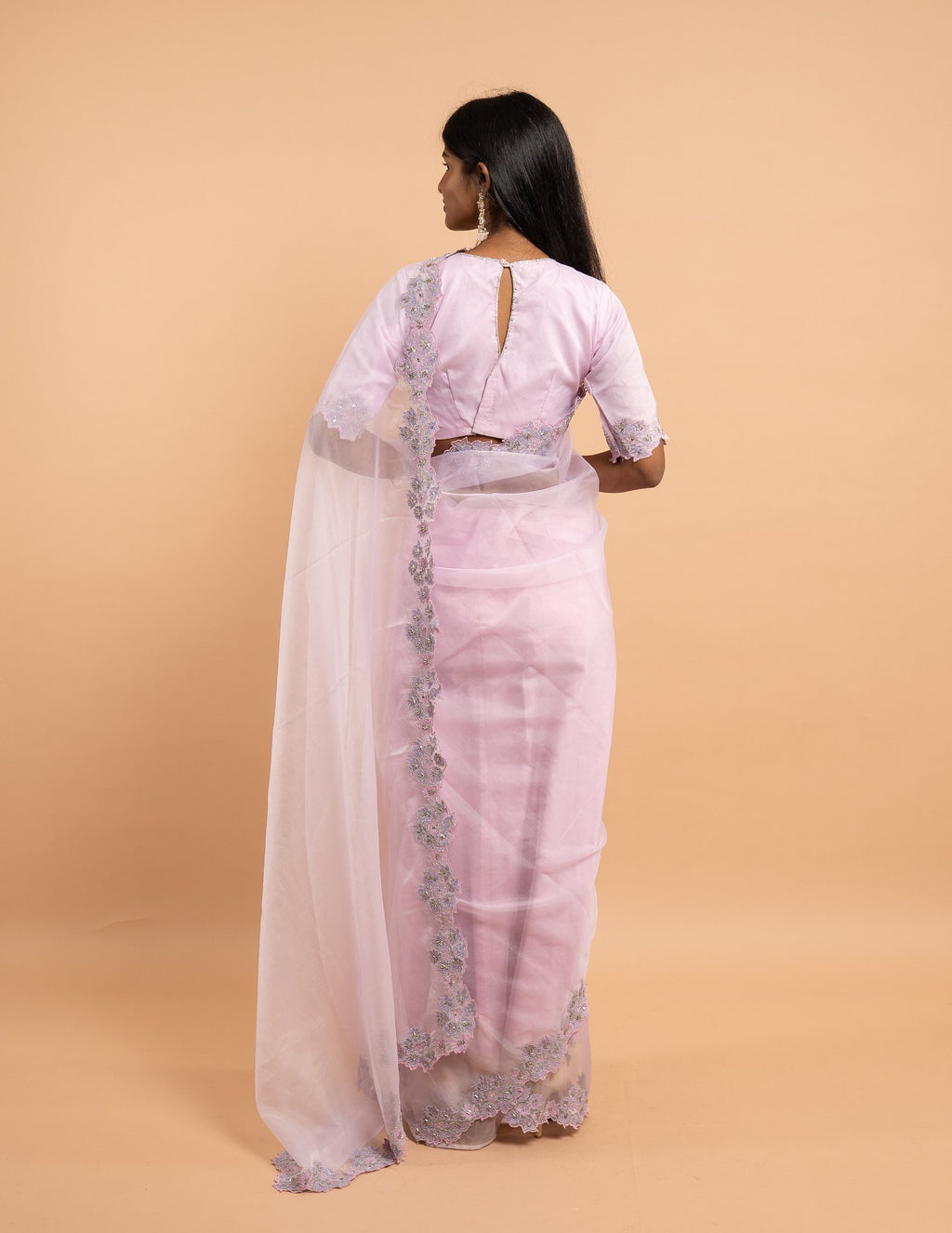 Baby pink floral cutwork saree – Organza silk