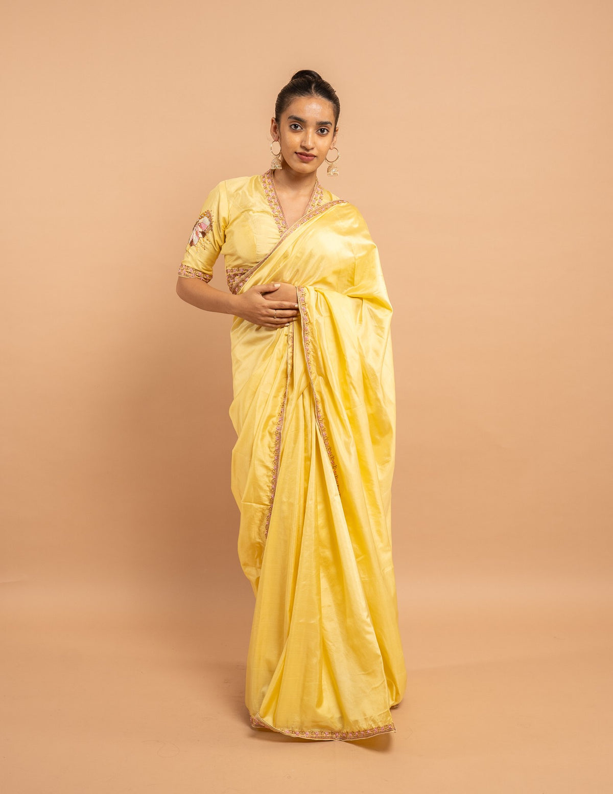 Yellow floral border and butterfly zardozi saree – Silk