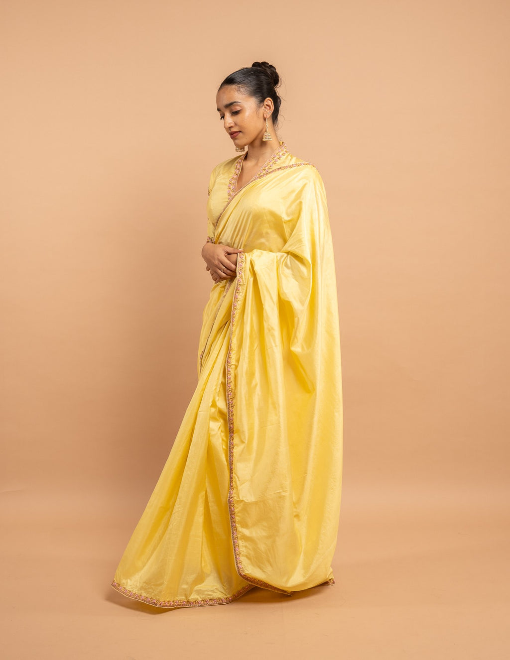 Yellow floral border and butterfly zardozi saree – Silk