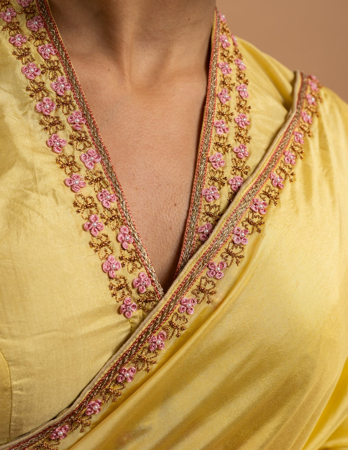 Yellow floral border and butterfly zardozi saree – Silk