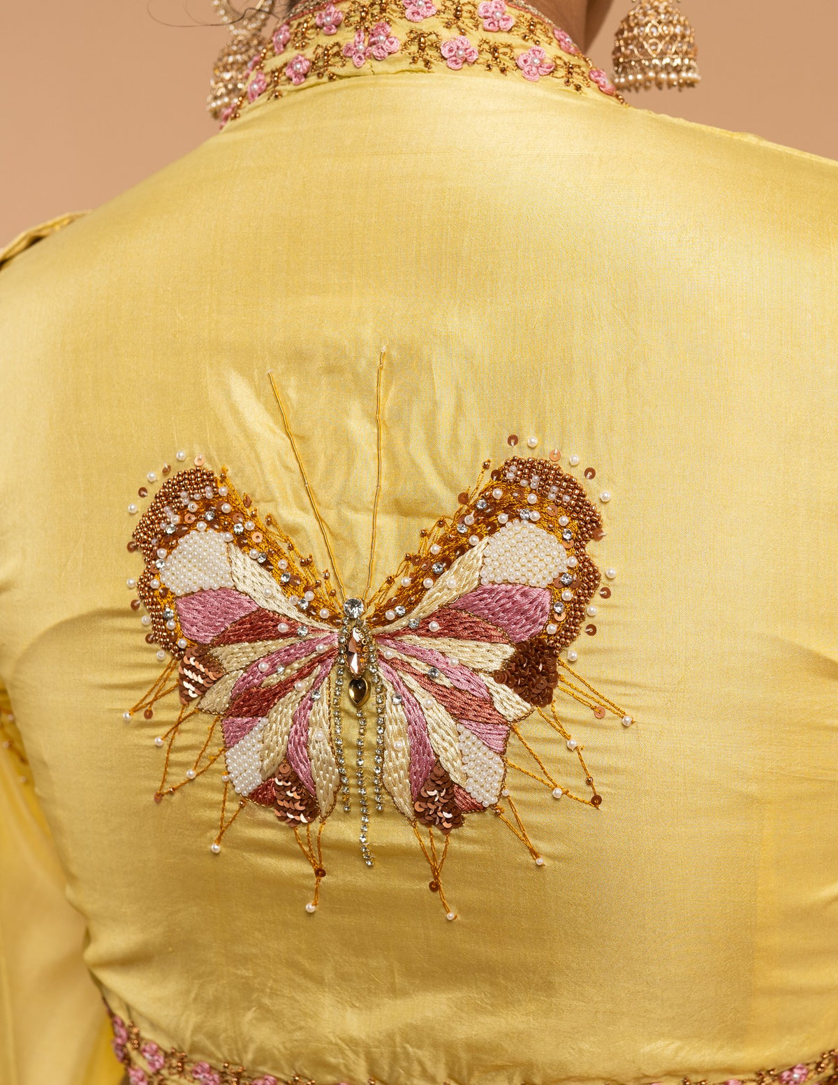 Yellow floral border and butterfly zardozi saree – Silk