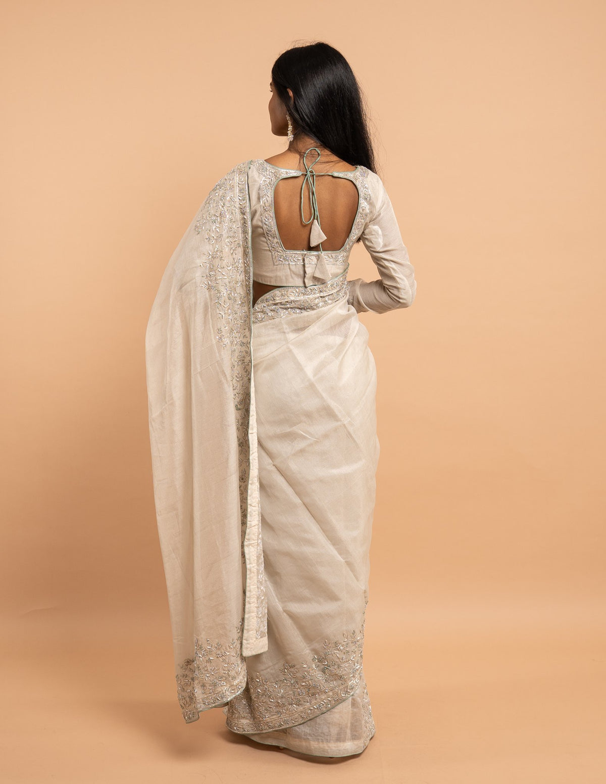 Ivory all-over silver zardozi saree – Tissue silk
