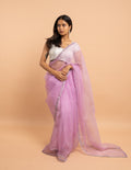 Orchid lilac sequin border saree – Organza silk