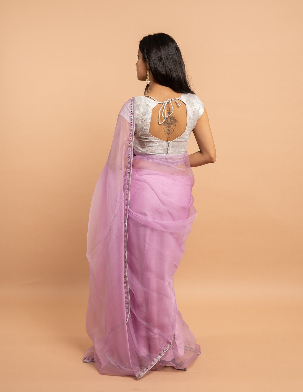 Orchid lilac sequin border saree – Organza silk
