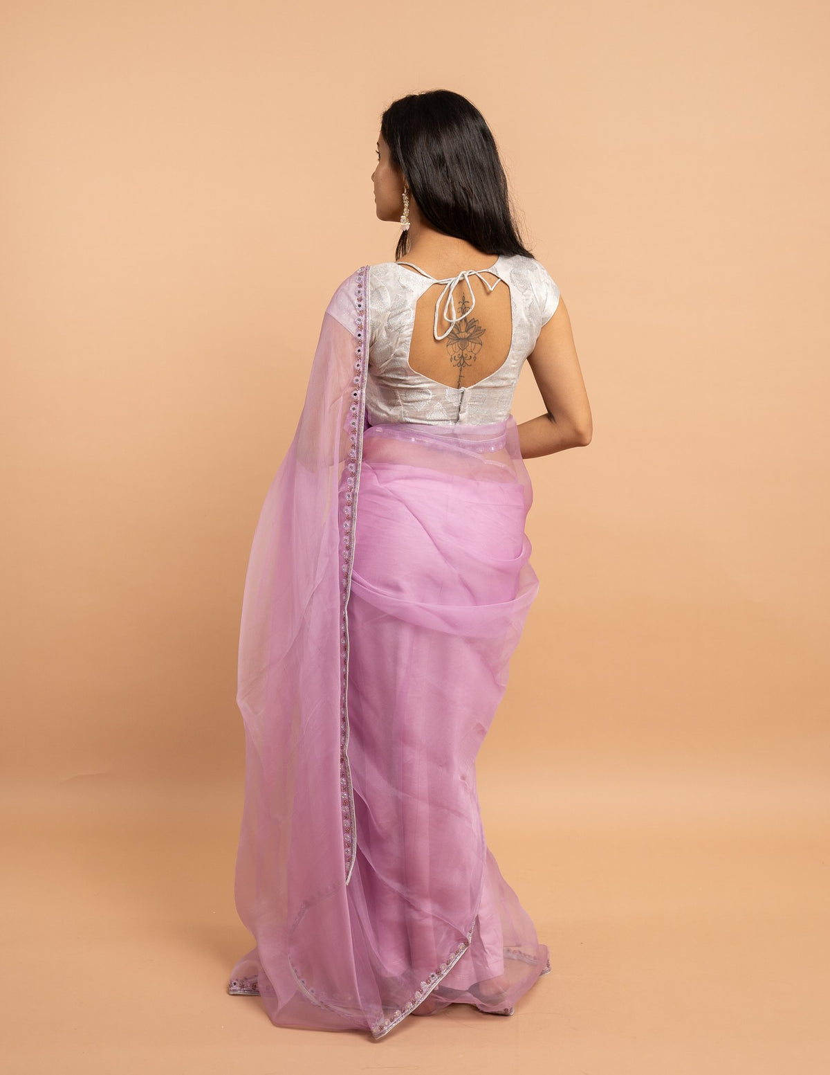 Orchid lilac sequin border saree – Organza silk