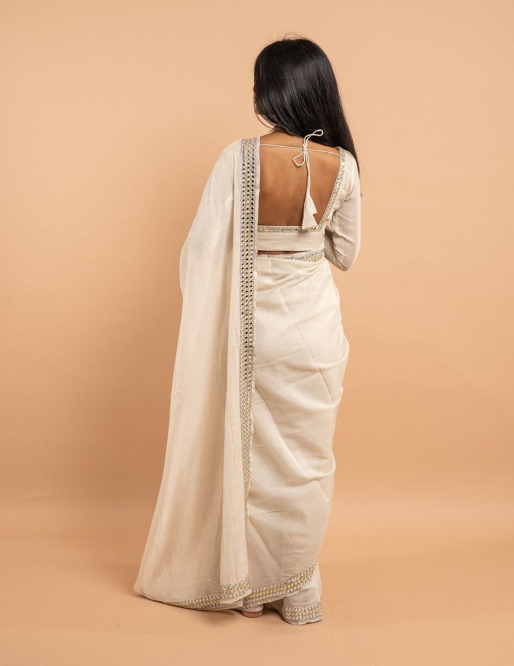 Ivory mirror border saree – Tissue silk
