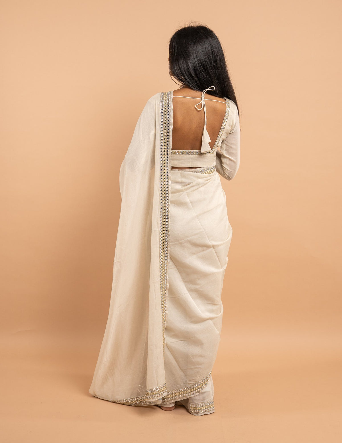 Ivory mirror border saree – Tissue silk