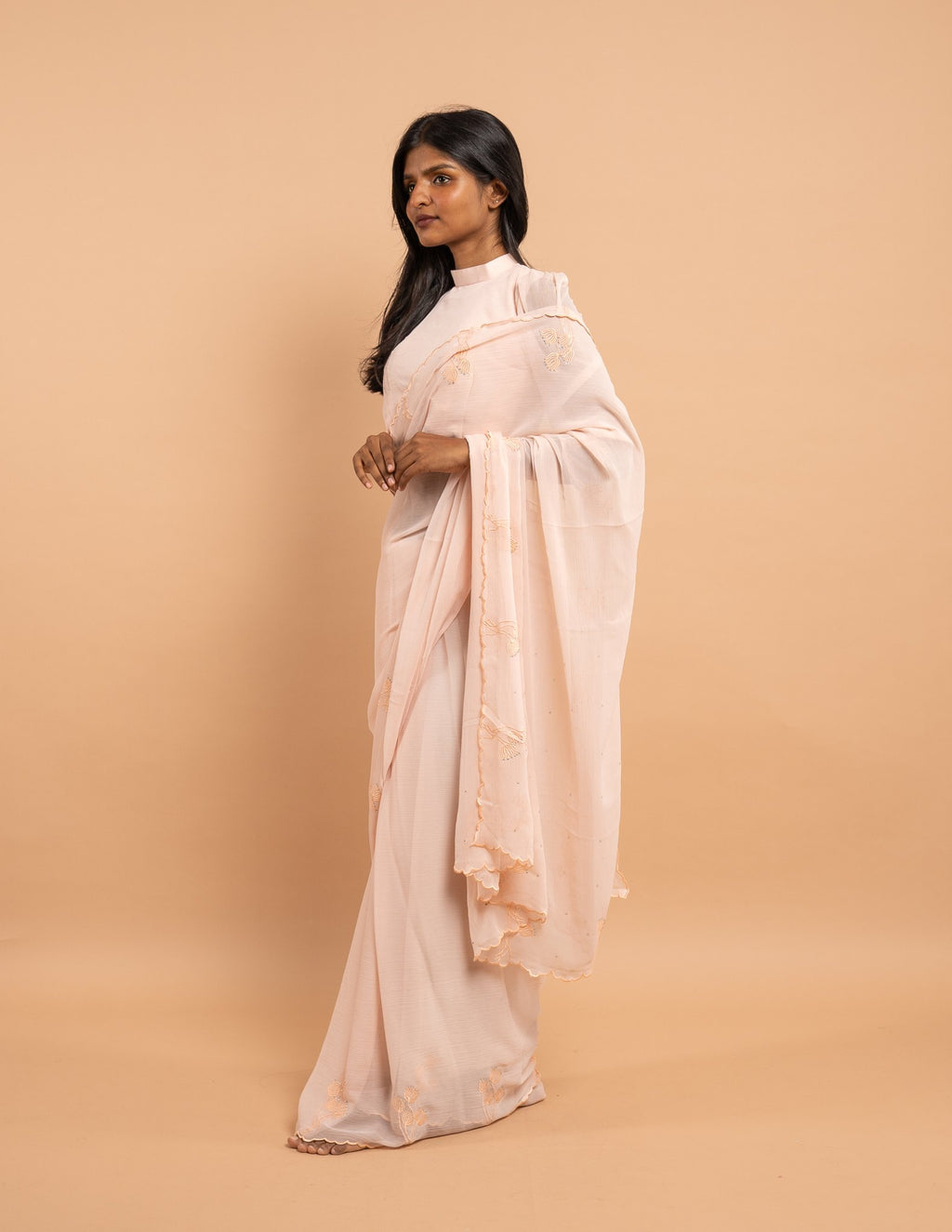 Blush thread embroidered saree – Chiffon silk