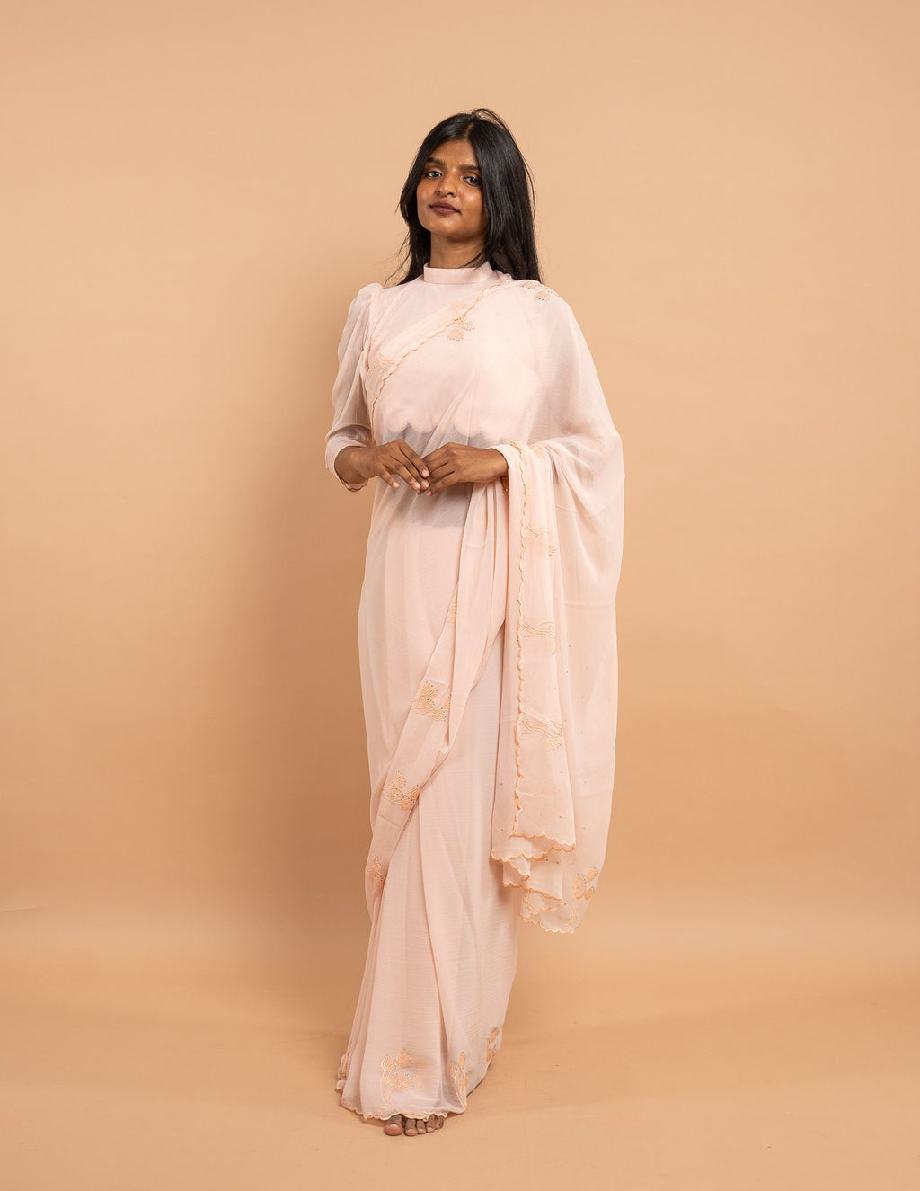 Blush thread embroidered saree – Chiffon silk