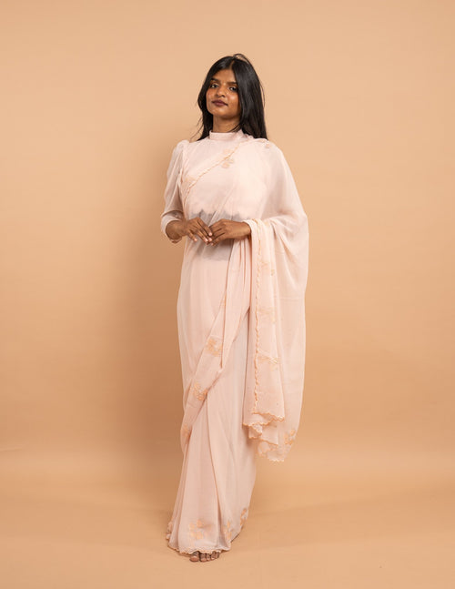 Blush thread embroidered saree – Chiffon silk