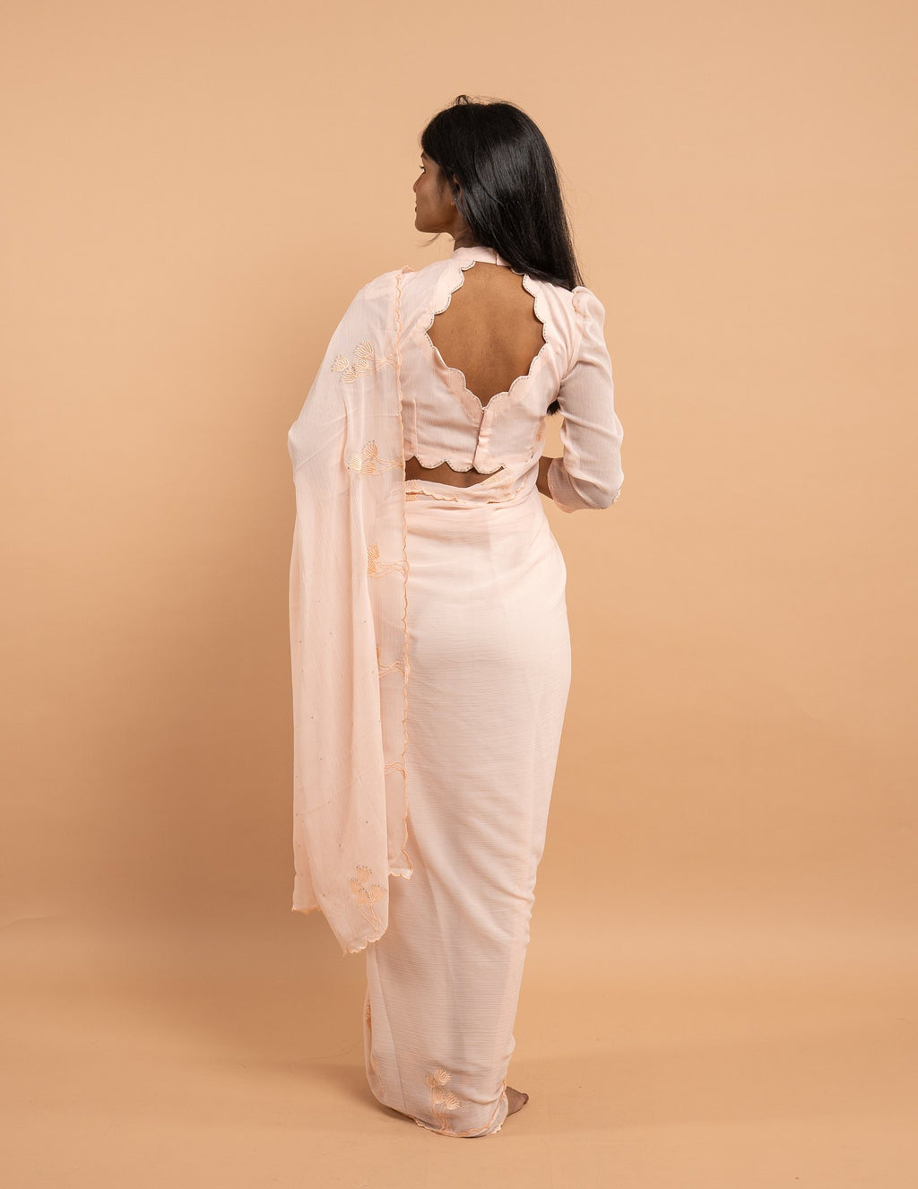 Blush thread embroidered saree – Chiffon silk