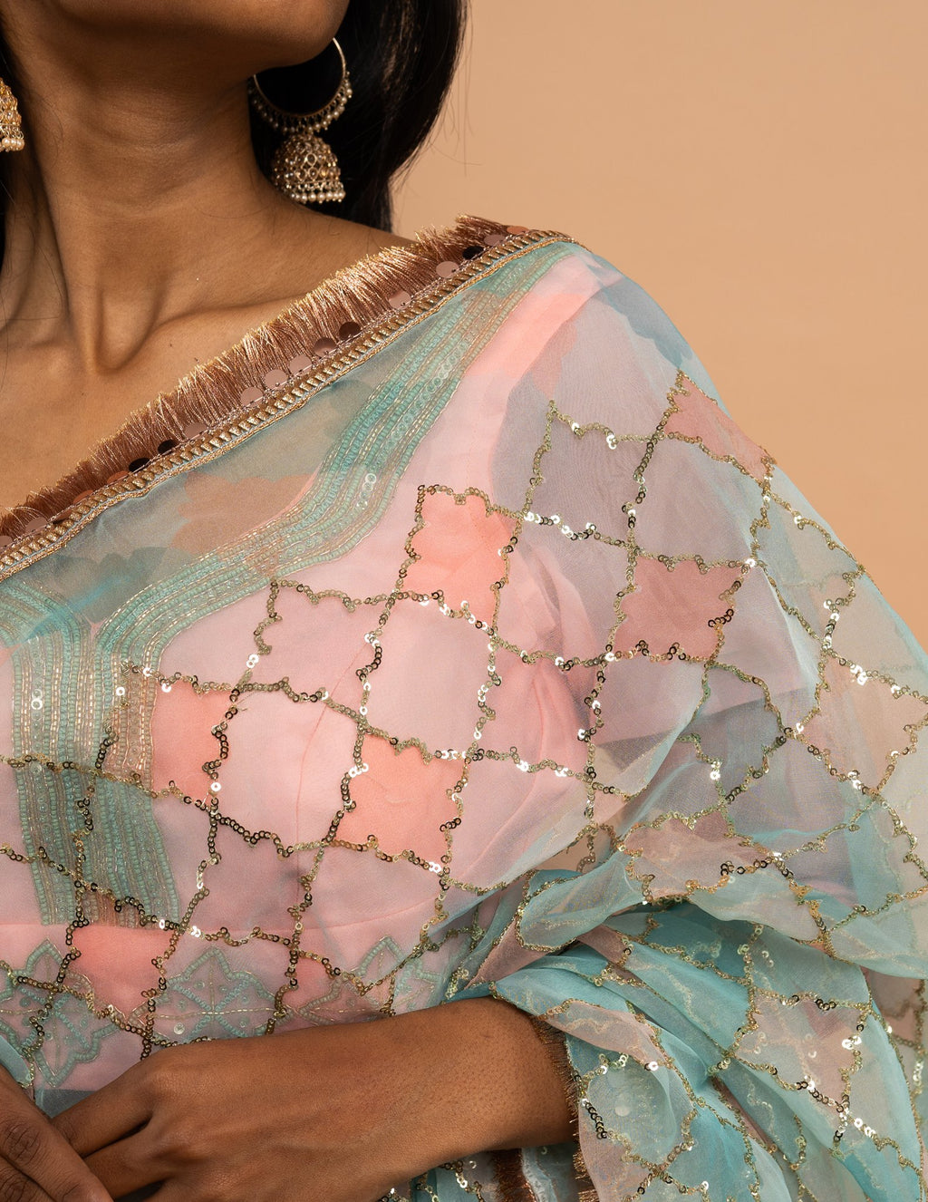 Pink lehenga with pastel sequin dupatta – Organza silk