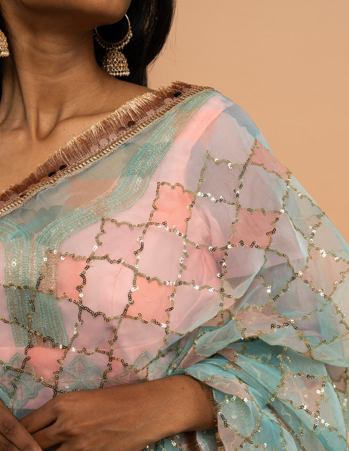 Pink lehenga with pastel sequin dupatta – Organza silk