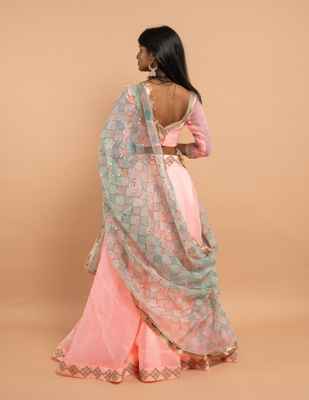 Pink lehenga with pastel sequin dupatta – Organza silk
