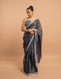 Charcoal grey silver border saree – Tissue silk