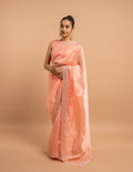 Peach mirror border saree – Organza silk