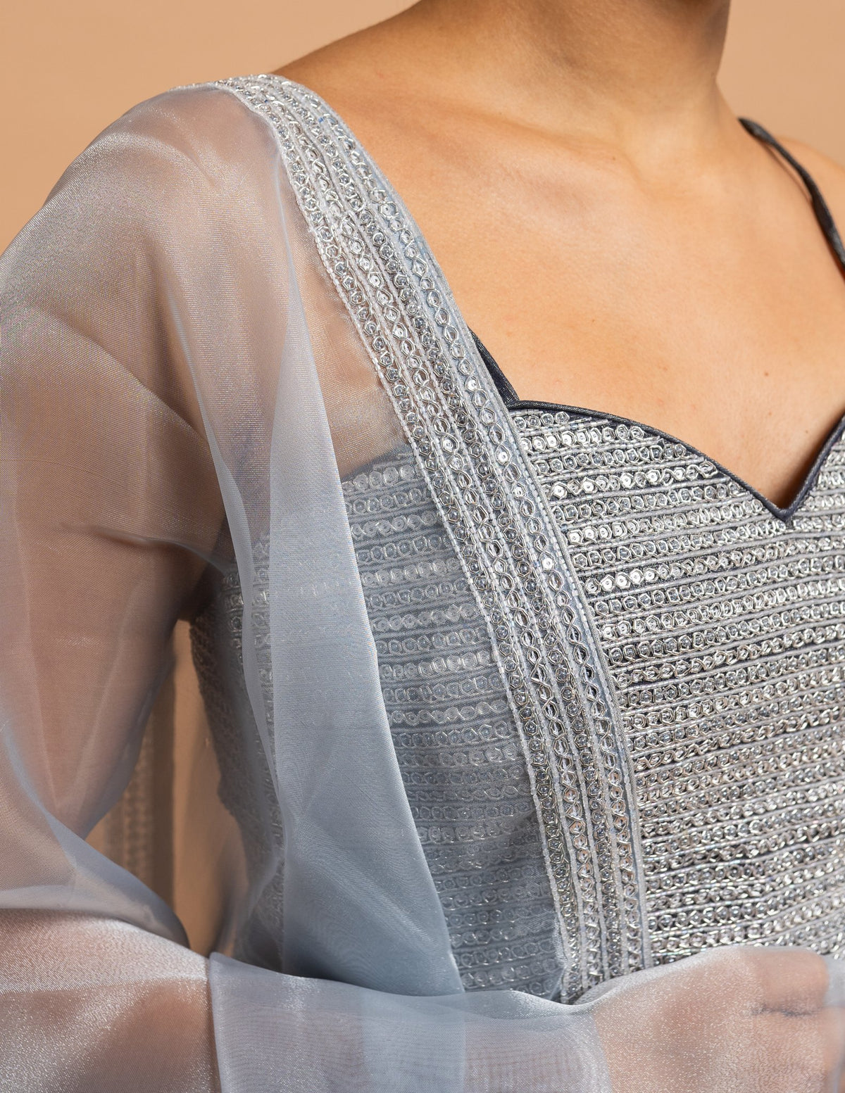 Powder blue lehenga with embroidered blouse – Organza silk