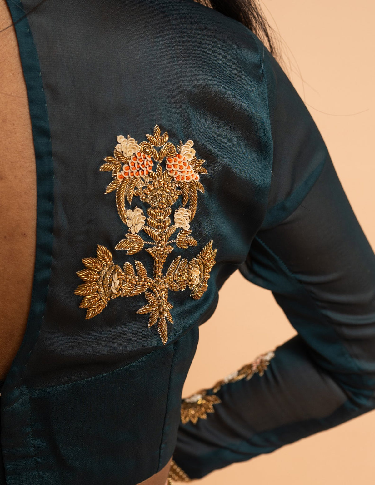Peach zardozi border saree – Tissue silk