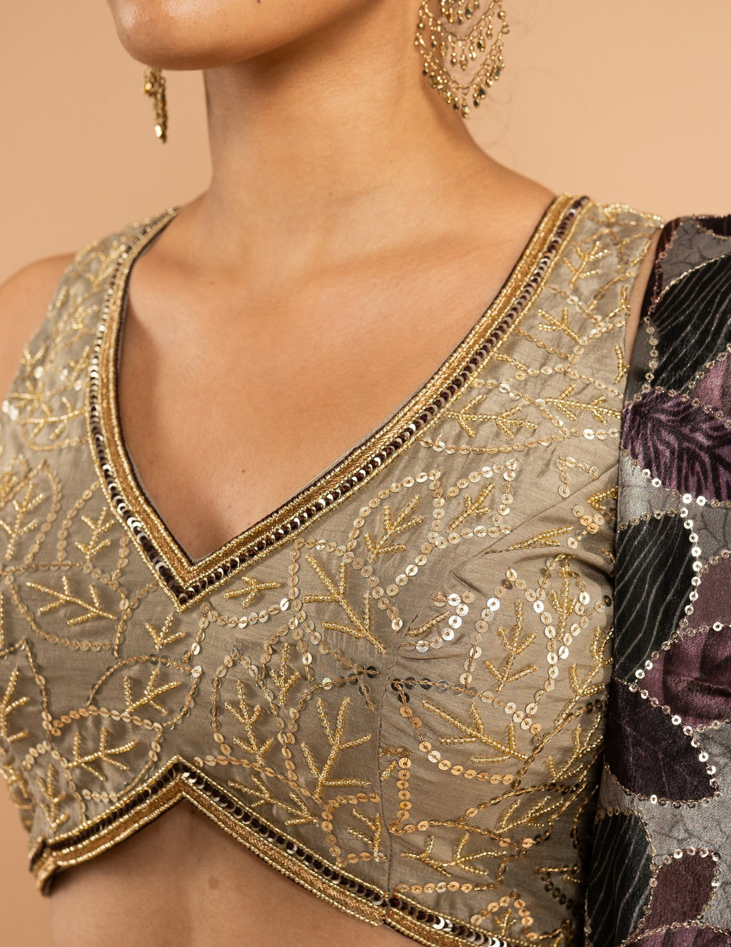 Grey lehenga with floral dupatta – Silk