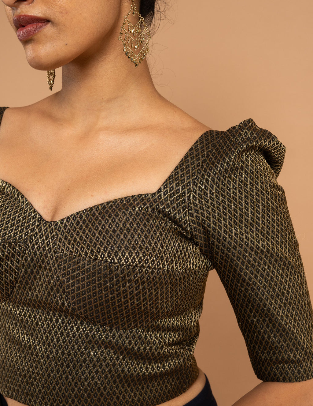 Olive gold brocade puff-sleeve blouse – Silk