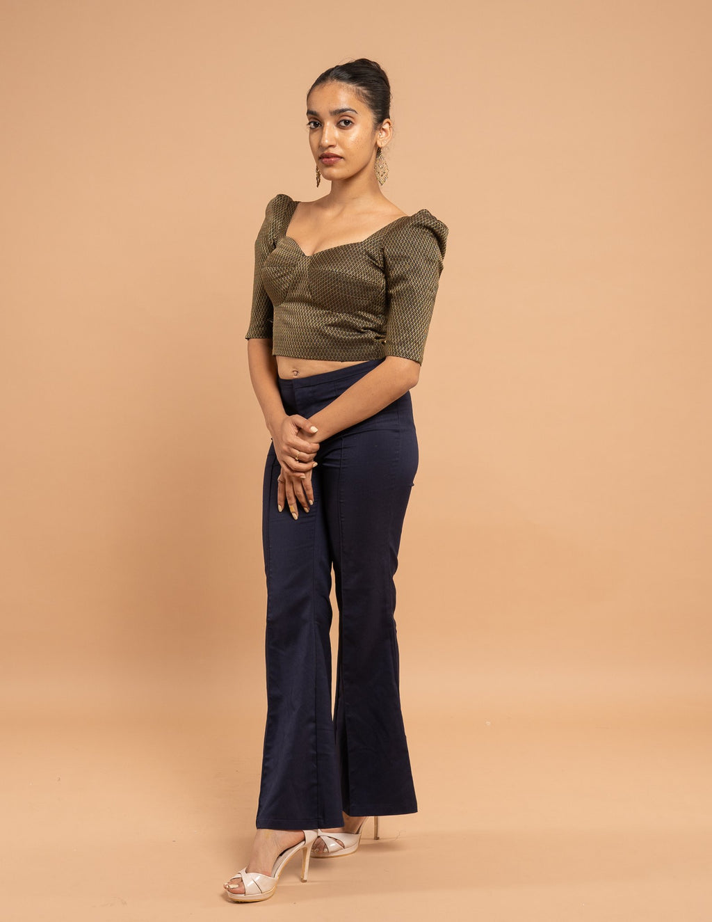 Olive gold brocade puff-sleeve blouse – Silk