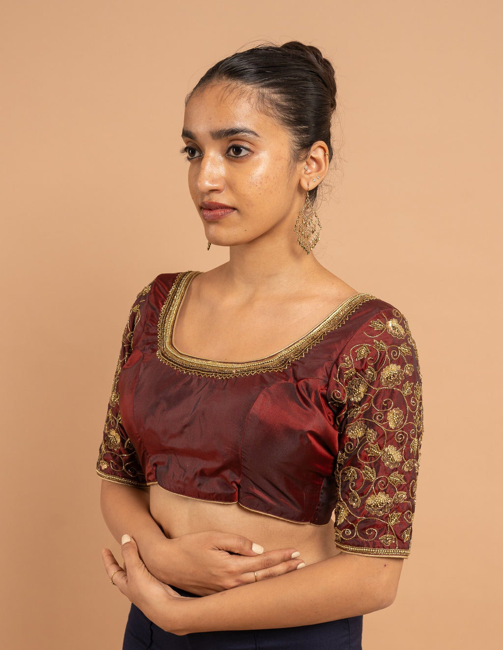 Maroon zardozi sleeve blouse – Silk