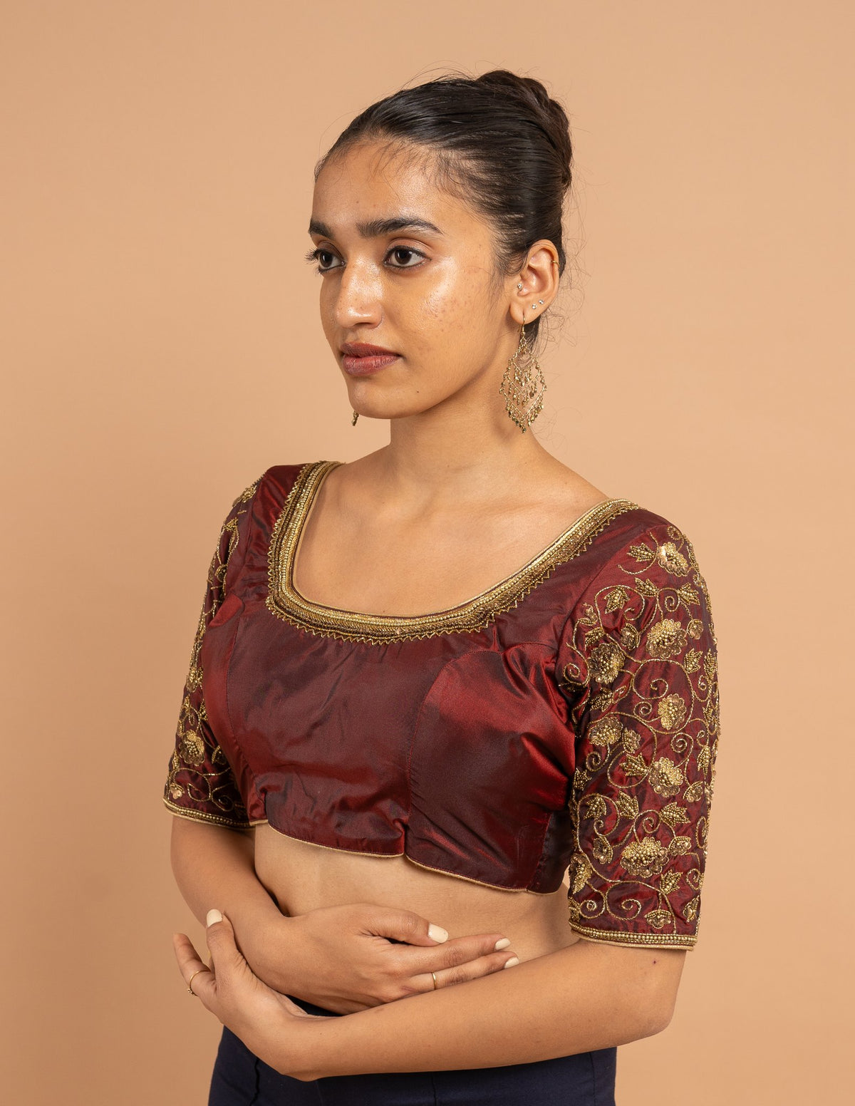 Maroon zardozi sleeve blouse – Silk