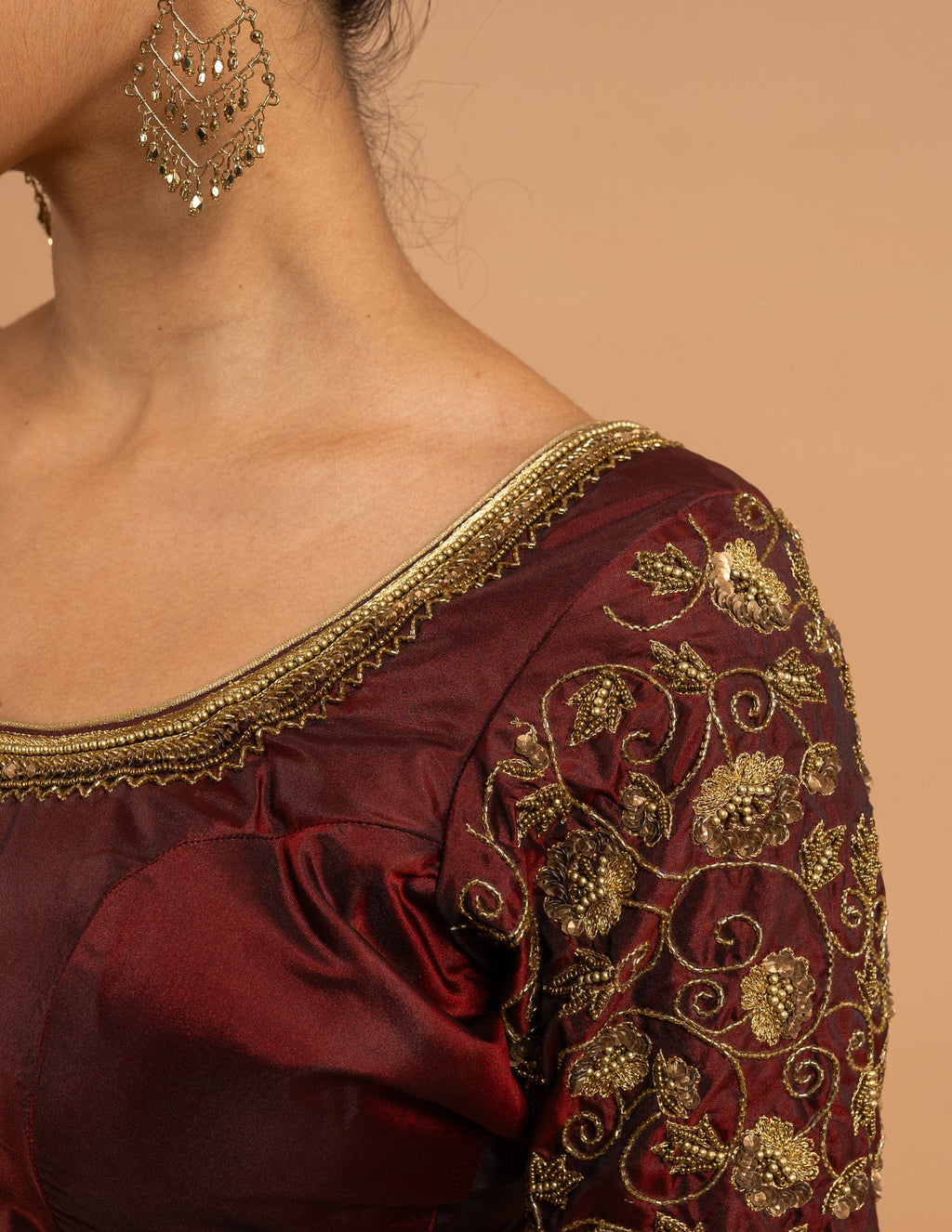 Maroon zardozi sleeve blouse – Silk