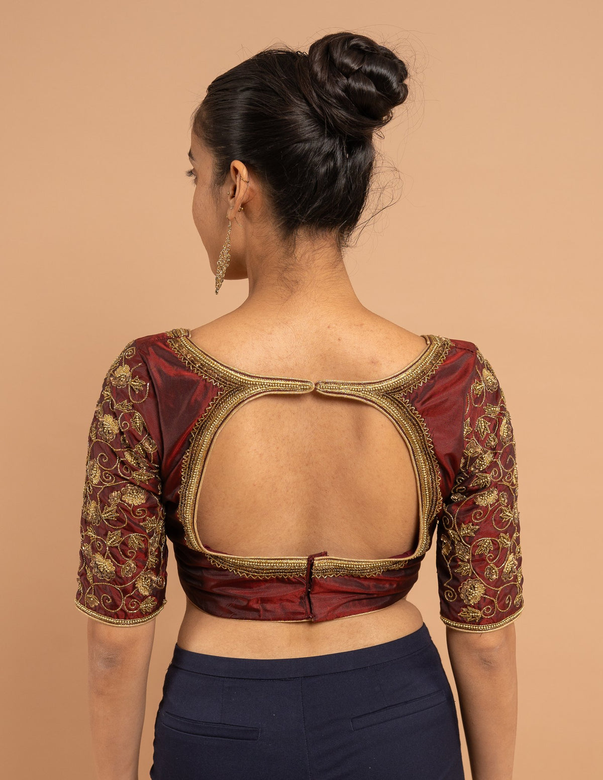 Maroon zardozi sleeve blouse – Silk
