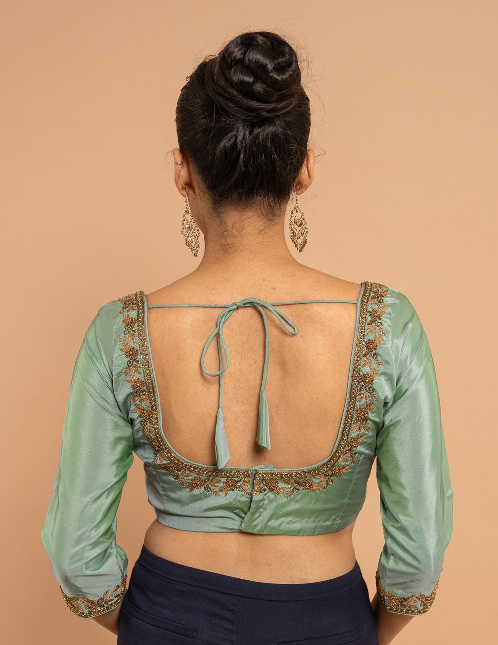 Sage green zardozi neckline blouse – Silk