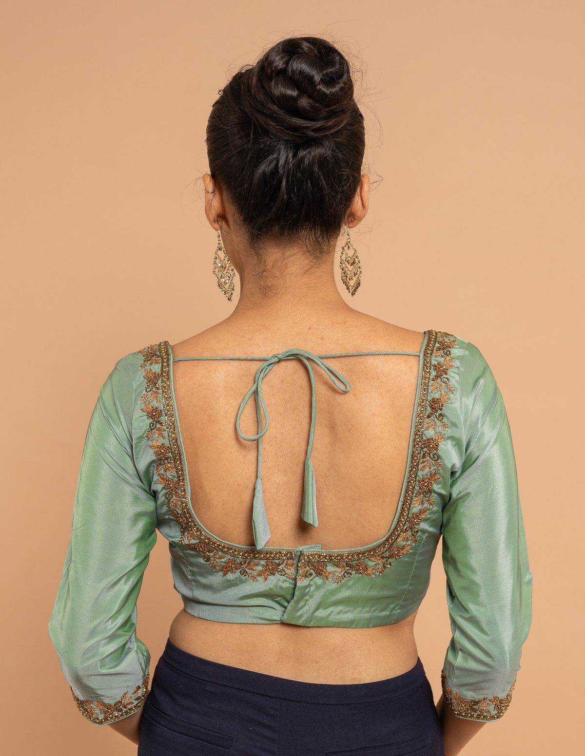 Sage green zardozi neckline blouse – Silk