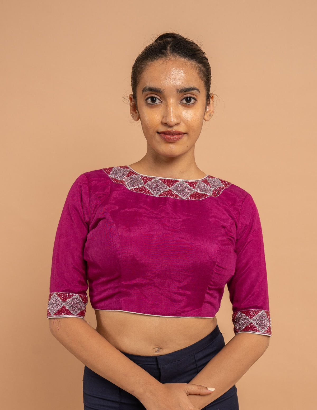 Magenta woven border blouse – Silk