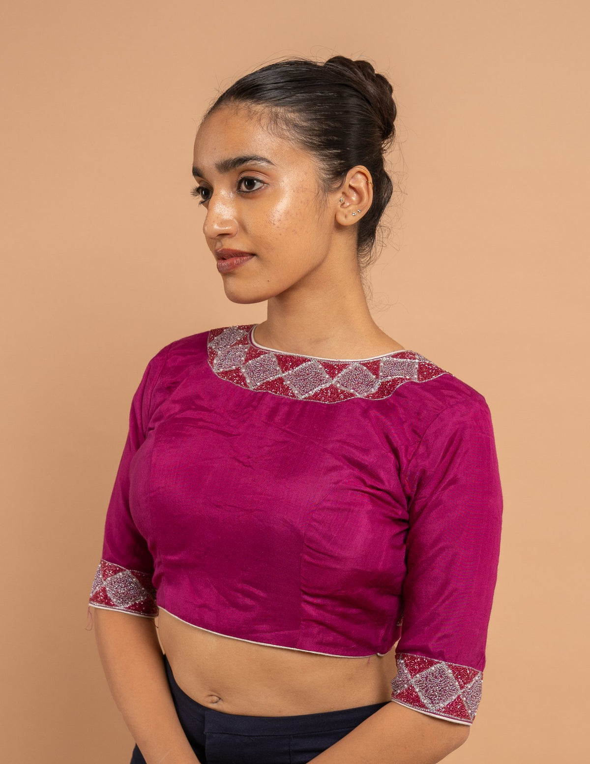 Magenta woven border blouse – Silk