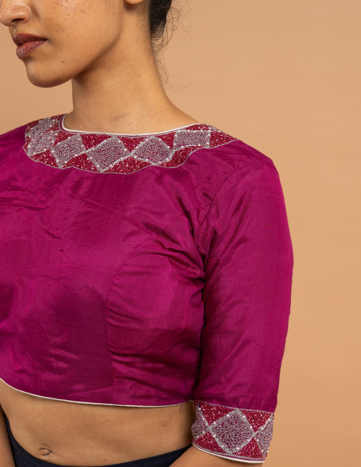 Magenta woven border blouse – Silk