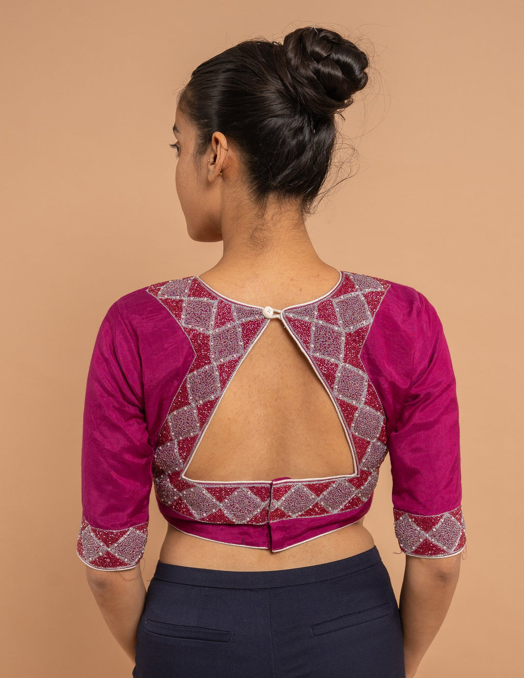 Magenta woven border blouse – Silk