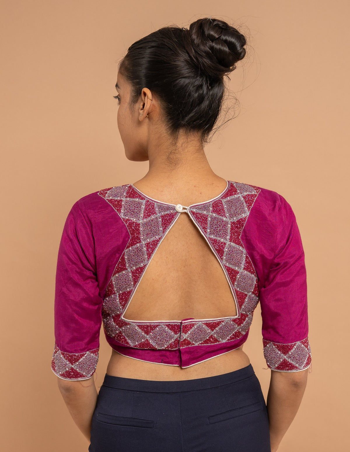 Magenta woven border blouse – Silk